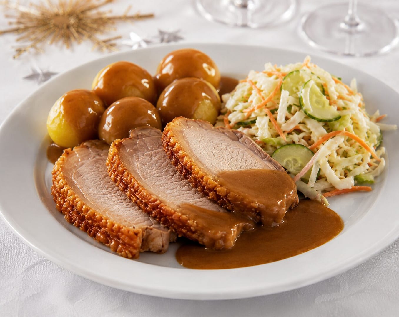 Flæskesteg med traditionelt tilbehør